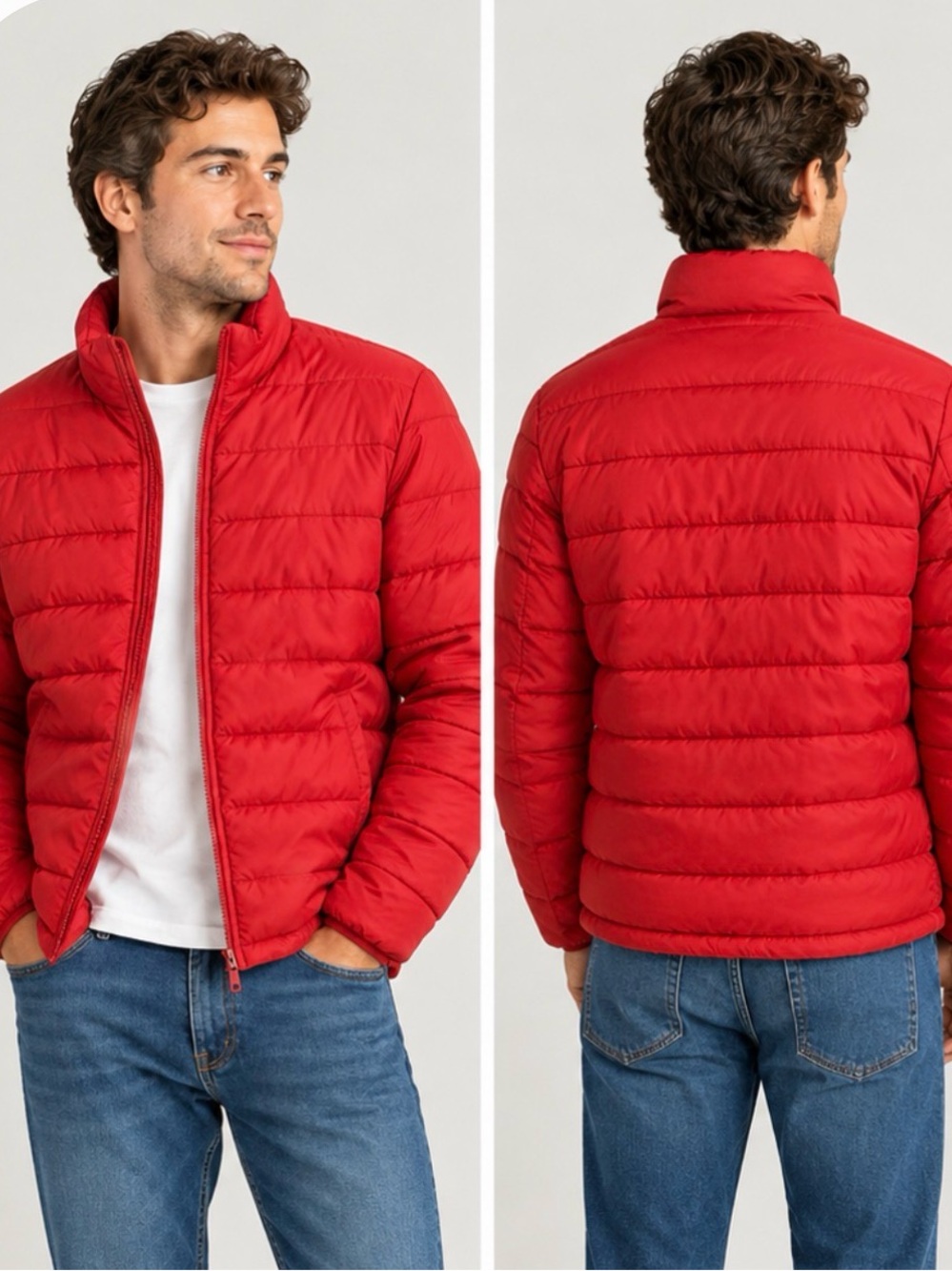 Old Navy Red Quilted Horizontal Puffer Jacket (L)
